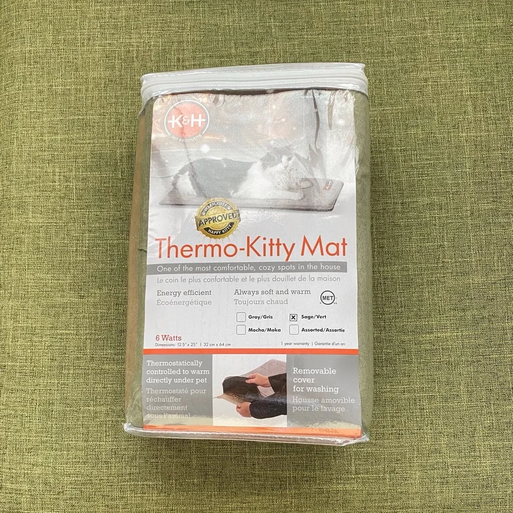 Thermo-Kitty Mat electric blanket bedding in Sage & Tan - NWT